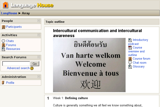 The learning environment for the course The learning environment for the course